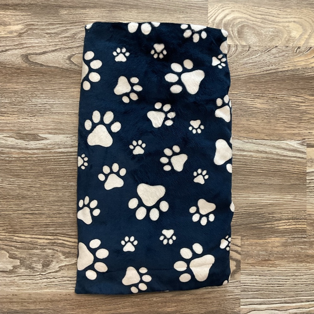 Minky Blanket Infant Toddler Navy and Off White Paw Print